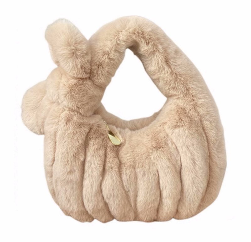 画像2: pleated ribbon fur tote bag Handbag  リボン付きファープリーツミニトートバッグアンダーアームバッグ (2)