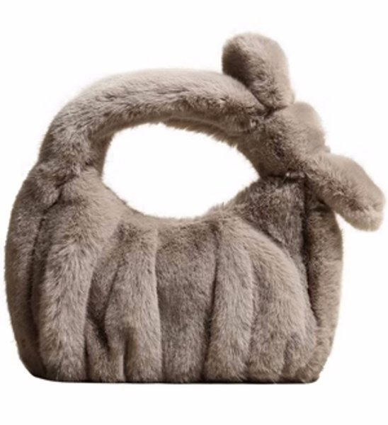 画像1: pleated ribbon fur tote bag Handbag 　リボン付きファープリーツミニトートバッグアンダーアームバッグ (1)