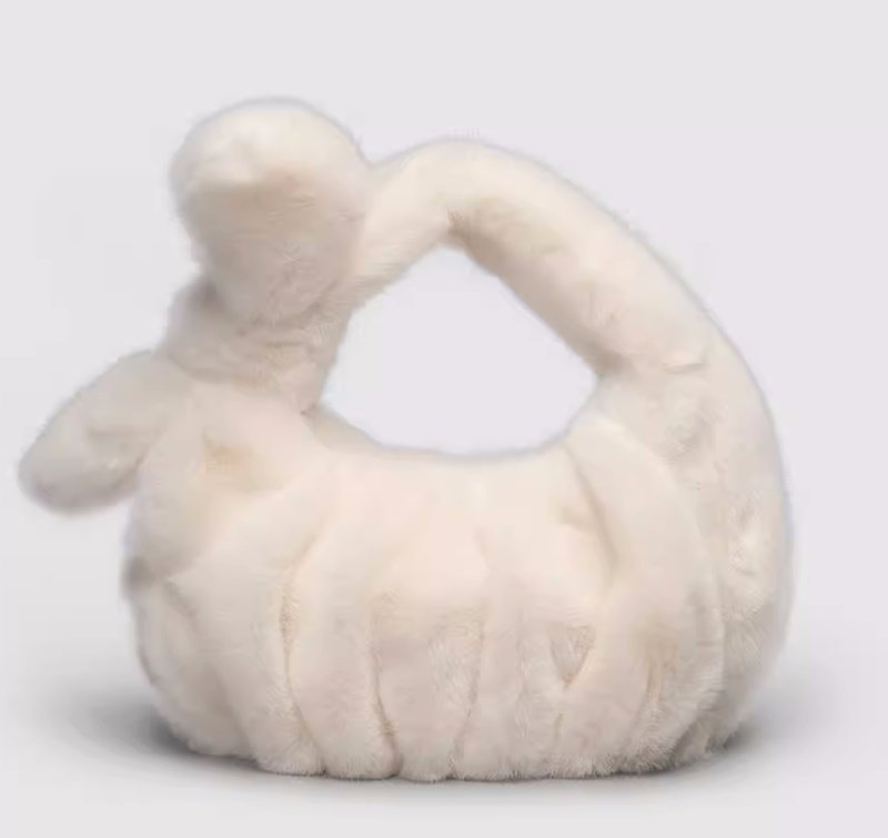 画像4: pleated ribbon fur tote bag Handbag  リボン付きファープリーツミニトートバッグアンダーアームバッグ (4)