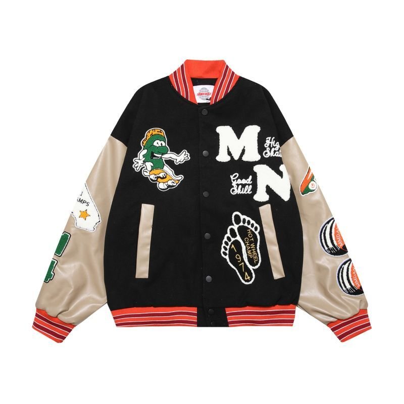 画像2: Mascot & Footprint embroidery baseball jacket stadium jacket baseball uniform jacket blouson  ユニセックス 男女兼用マスコット&フットプリント刺繍スタジアムジャンパー スタジャン MA-1 ボンバー ジャケット ブルゾン (2)