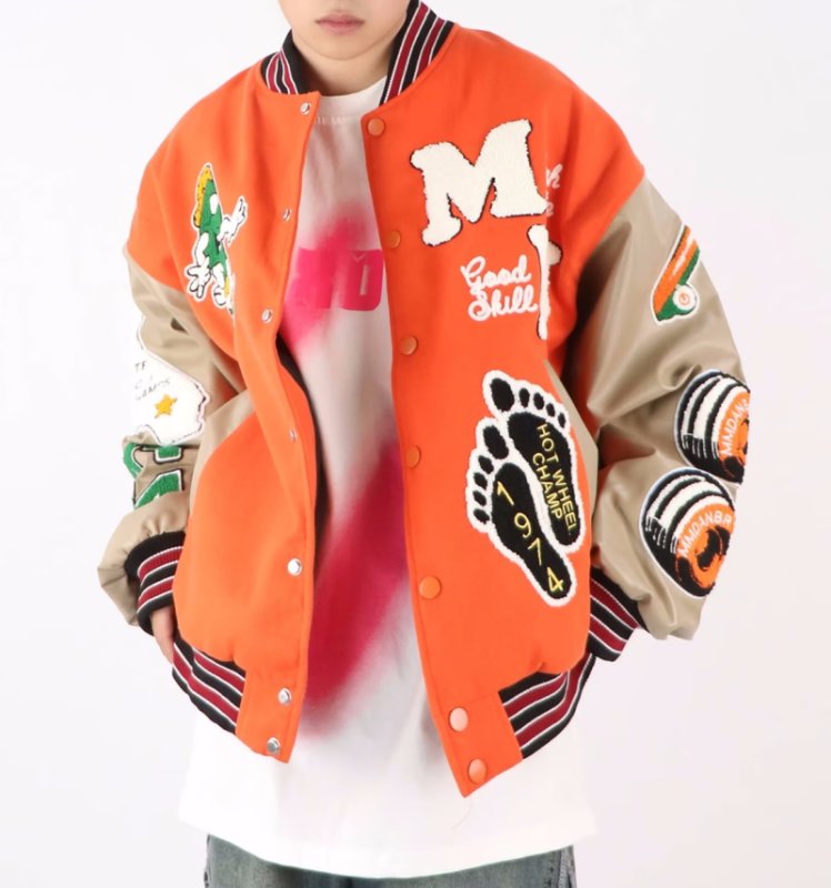 画像6: Mascot & Footprint embroidery baseball jacket stadium jacket baseball uniform jacket blouson  ユニセックス 男女兼用マスコット&フットプリント刺繍スタジアムジャンパー スタジャン MA-1 ボンバー ジャケット ブルゾン (6)