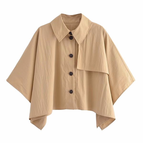 画像1: French niche short pointed collar trench coat style cape 　フレンチニッチショートポインテッドカラートレンチコート風ケープジャケット  (1)