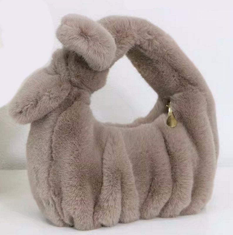 画像13: pleated ribbon fur tote bag Handbag  リボン付きファープリーツミニトートバッグアンダーアームバッグ (13)