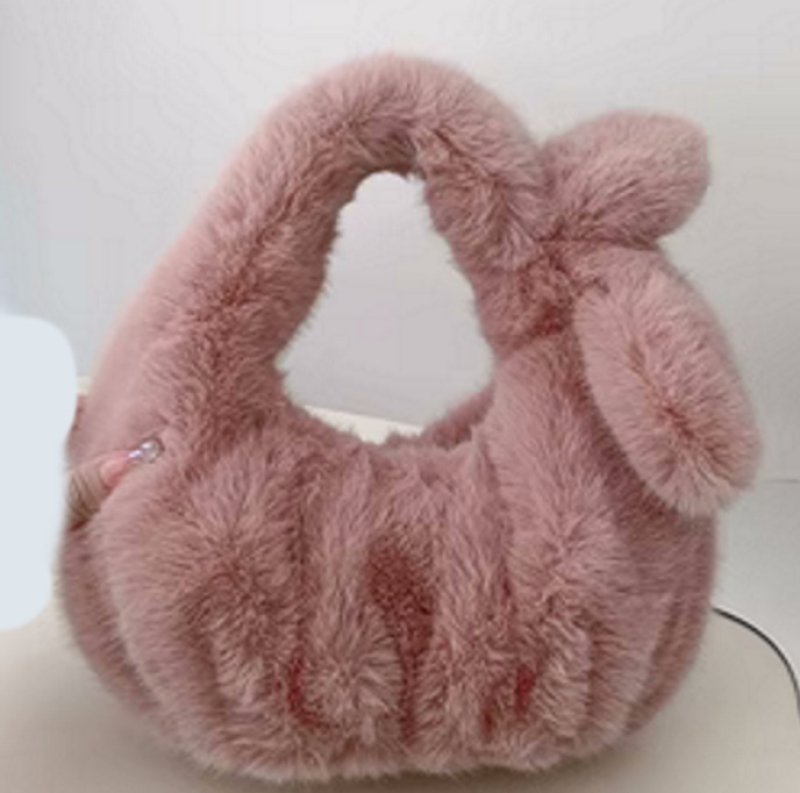 画像5: pleated ribbon fur tote bag Handbag  リボン付きファープリーツミニトートバッグアンダーアームバッグ (5)