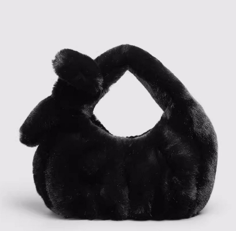 画像3: pleated ribbon fur tote bag Handbag  リボン付きファープリーツミニトートバッグアンダーアームバッグ (3)