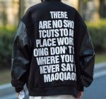 画像4: letters printed leather jacket stadium jacket baseball uniform jacket blouson  ユニセックス 男女兼用レターロゴプリントレザースタジアムジャンパー スタジャン MA-1 ボンバー ジャケット ブルゾン (4)