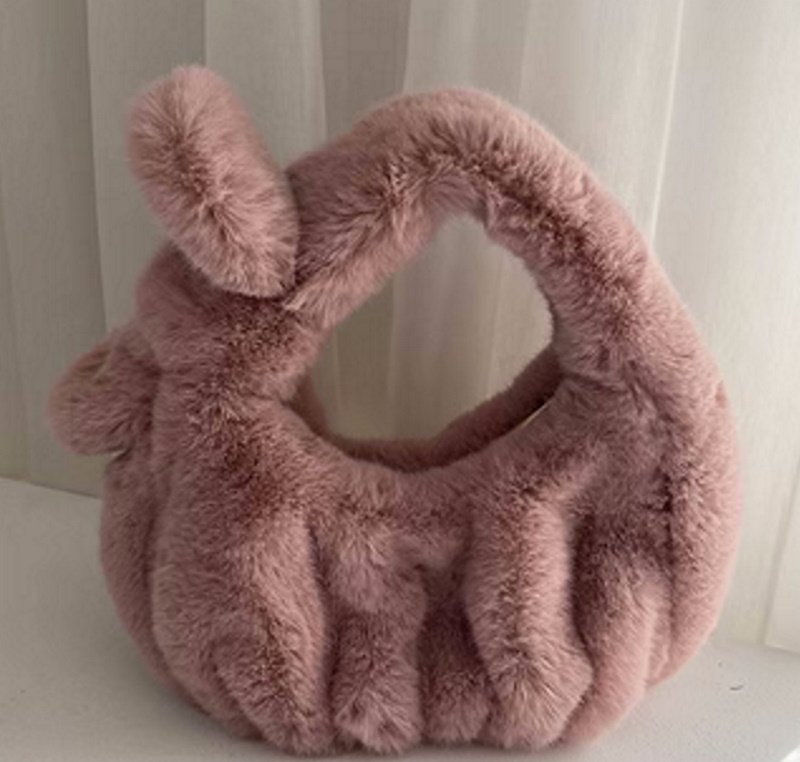 画像14: pleated ribbon fur tote bag Handbag  リボン付きファープリーツミニトートバッグアンダーアームバッグ (14)