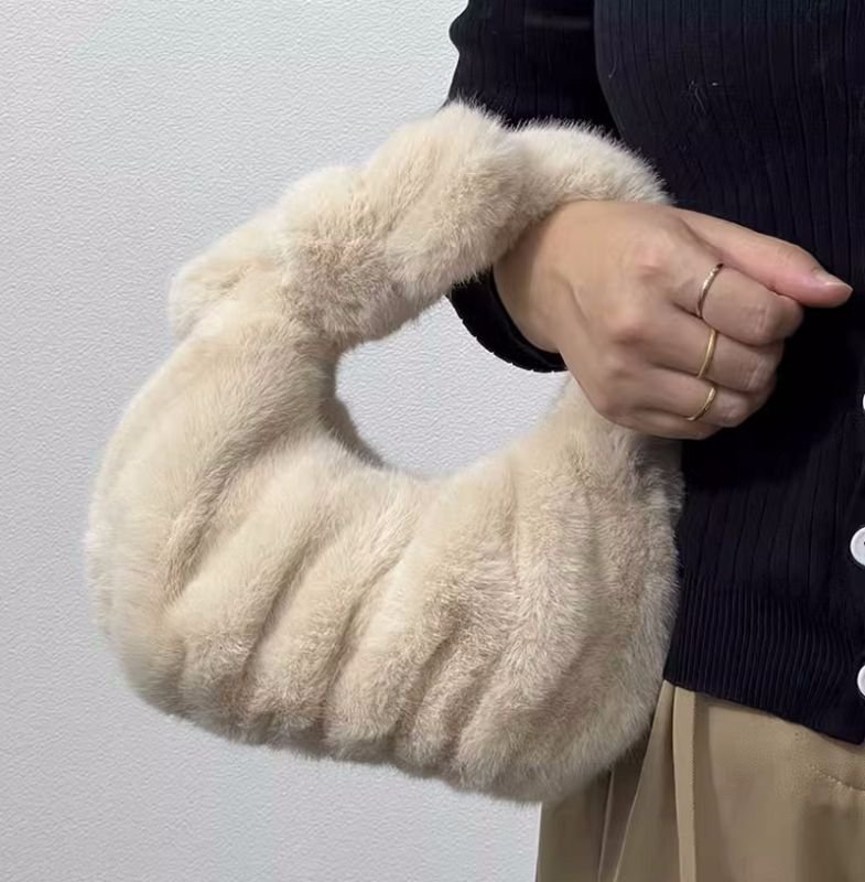 画像8: pleated ribbon fur tote bag Handbag  リボン付きファープリーツミニトートバッグアンダーアームバッグ (8)