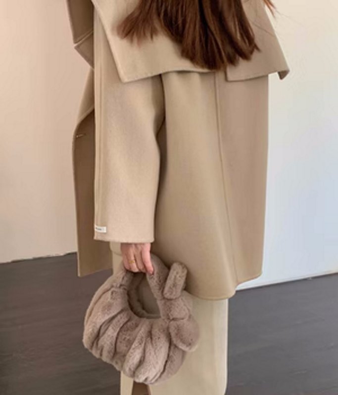 画像6: pleated ribbon fur tote bag Handbag  リボン付きファープリーツミニトートバッグアンダーアームバッグ (6)