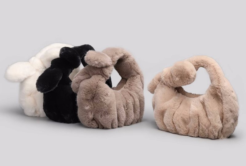 画像11: pleated ribbon fur tote bag Handbag  リボン付きファープリーツミニトートバッグアンダーアームバッグ (11)