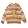 画像1: Garfield x border pullover sweater round neck long-sleeved 　ユニセックス男女兼用 ガーフィールド×ボーダープルオーバー セーター (1)