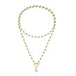 画像6: green crystal beaded long multi-layer chain copper gold necklace グリーンクリスタルビーズ＆パールロング ネックレスシェルビーズネックレス (6)