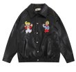 画像1: unisex  Boy & Girl Embroidered Leather Jacket leather jacket uniformsletter  baseball jacket stadium jacket  ユニセックス 男女兼用ボーイ＆ガール刺繍レザースタジアムジャンパー スタジャン MA-1 ボンバー ジャケット ブルゾン (1)