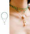 画像4: green crystal beaded long multi-layer chain copper gold necklace グリーンクリスタルビーズ＆パールロング ネックレスシェルビーズネックレス (4)