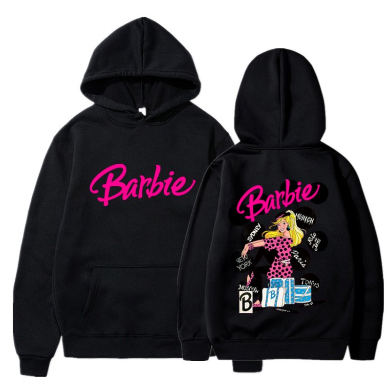 画像2: plain letter print Barbie come on English letter printed hooded hoody sweater ユニセックス男女兼用 プレーン レター プリントバービーフーディセーターパーカー  (2)