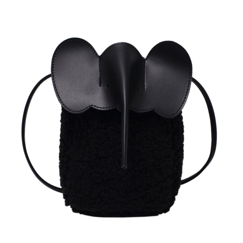 画像3: Lambswool & Leather Elephant shoulder mini bag Handbag  ラムウール&レザーエレファント ショルダーミニバッグ斜め掛けバッグ (3)