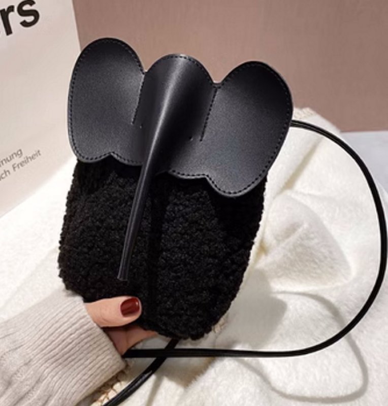 画像8: Lambswool & Leather Elephant shoulder mini bag Handbag  ラムウール&レザーエレファント ショルダーミニバッグ斜め掛けバッグ (8)