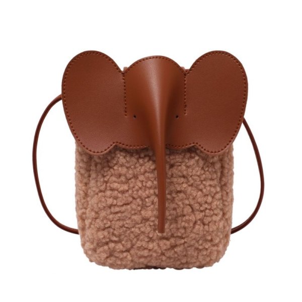 画像1: Lambswool & Leather Elephant shoulder mini bag Handbag 　ラムウール＆レザーエレファント ショルダーミニバッグ斜め掛けバッグ (1)