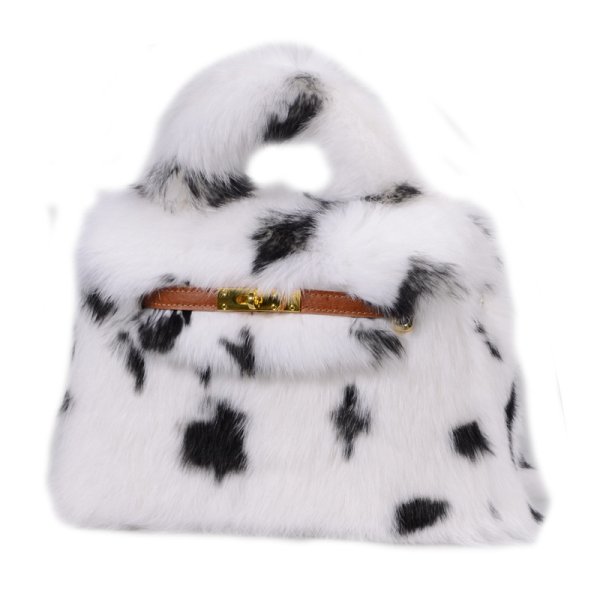 画像1: Dalmatian pattern real rabbit fur tote shoulder bag Handbag 　ダルメシアン柄リアルラビットファートートショルダーバッグ (1)