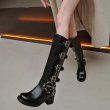 画像5: Woman's Belt buckle thick heel Western Cowboy European long boots　ベルトバックルプラットフォームウエスタンレザーロングブーツ (5)