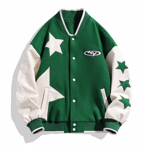 画像1: NASA x star letter embroidered baseball jacket stadium jacket baseball uniform jacket blouson  ユニセックス 男女兼用NASAナサ×スター星刺繍スタジアムジャンパー スタジャン MA-1 ボンバー ジャケット ブルゾン (1)