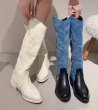 画像3: Woman's Denim & Leather Western Cowboy  Long Boots Ladies French High Heel Boots　デニム＆レザーウエスタンロングヒールブーツ (3)
