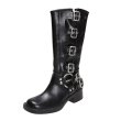 画像6: Woman's Belt buckle thick heel Western Cowboy European long boots　ベルトバックルプラットフォームウエスタンレザーロングブーツ (6)