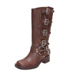 画像7: Woman's Belt buckle thick heel Western Cowboy European long boots　ベルトバックルプラットフォームウエスタンレザーロングブーツ (7)