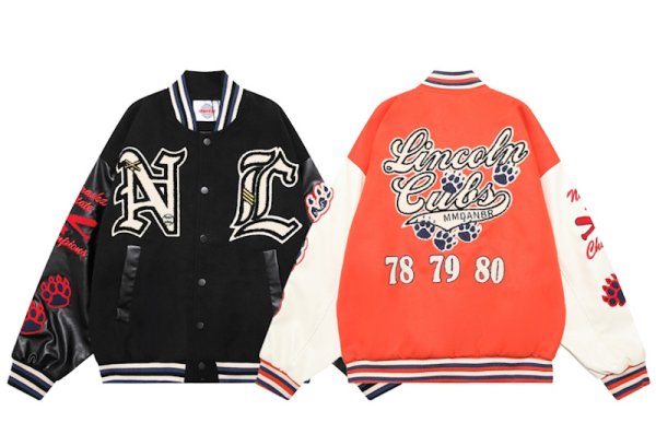 画像1: 3LANE number & letter embroidery baseball jacket stadium jacket baseball uniform jacket blouson  ユニセックス 男女兼用3LANEナンバー＆レター刺繍スタジアムジャンパー スタジャン MA-1 ボンバー ジャケット ブルゾン (1)