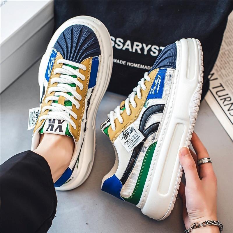 画像7: Unisex distressed canvas & leather Lace Up Sneakers  Shoes  ユニセックス 男女兼用ダメージキャンバス＆レザーレースアップスニーカー (7)