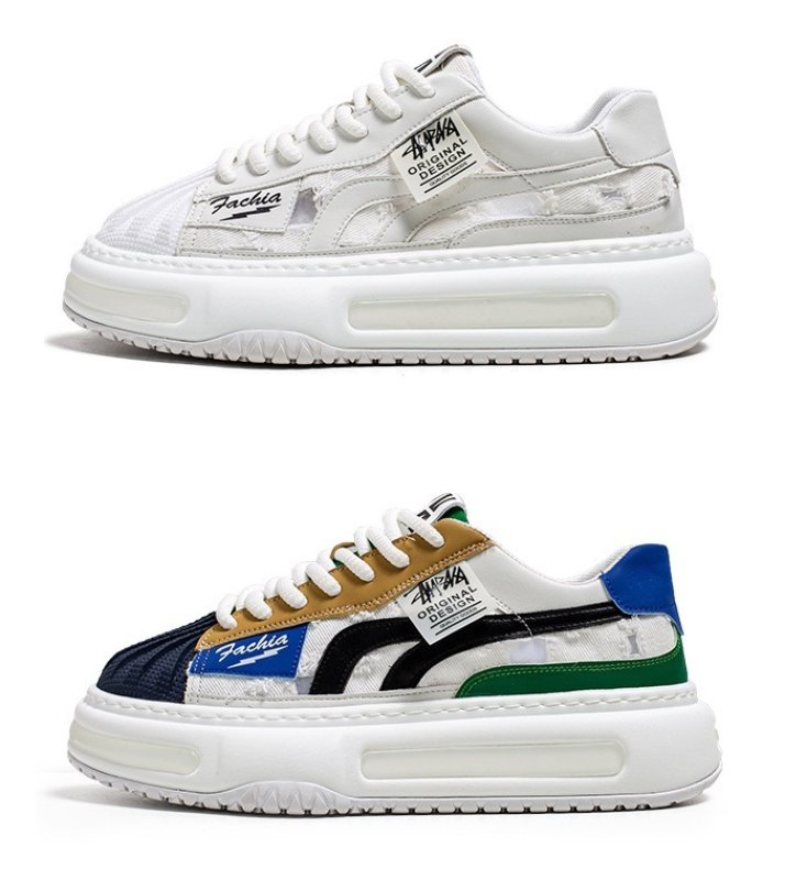 画像4: Unisex distressed canvas & leather Lace Up Sneakers  Shoes  ユニセックス 男女兼用ダメージキャンバス＆レザーレースアップスニーカー (4)