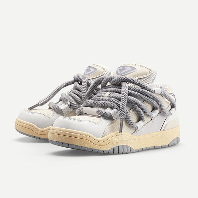 画像7: UnisexHigh Cut Leather Lace Up Leather Bicolor Sneakers Bread Shoes  ユニセックス ハイカットレザーレースアップバイカラー厚底スニーカーブレッドシューズ (7)