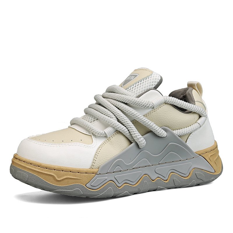 画像8: UnisexHigh Cut Leather Lace Up Leather Bicolor Sneakers Bread Shoes  ユニセックス ハイカットレザーレースアップバイカラー厚底スニーカーブレッドシューズ (8)