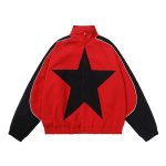 画像2: color matching star logo jacket baseball jacket stadium jacket baseball uniform jacket blouson  ユニセックス 男女兼用ビッグスターウインドブレーカースタジアムジャンパー スタジャン MA-1 ボンバー ジャケット ブルゾン (2)
