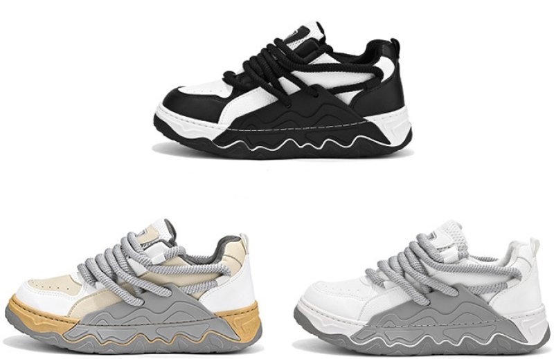 画像4: UnisexHigh Cut Leather Lace Up Leather Bicolor Sneakers Bread Shoes  ユニセックス ハイカットレザーレースアップバイカラー厚底スニーカーブレッドシューズ (4)