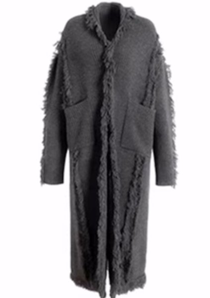 画像1: Tassel Mid Length Soft Wax Lazy Style Knit Cardigan Sweater Jacket Coat　フリンジロングカーディガン コート ジャケット (1)