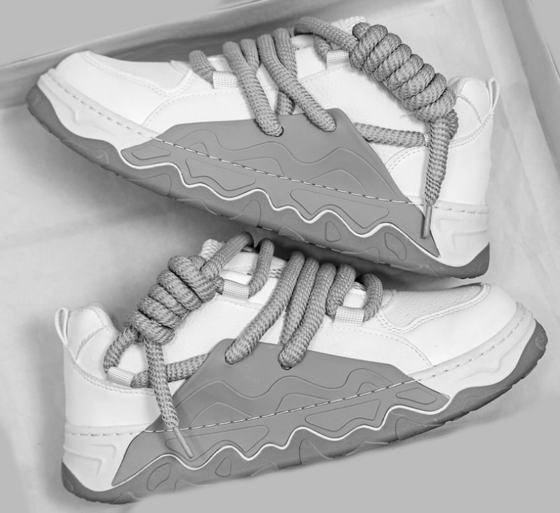 画像5: UnisexHigh Cut Leather Lace Up Leather Bicolor Sneakers Bread Shoes  ユニセックス ハイカットレザーレースアップバイカラー厚底スニーカーブレッドシューズ (5)