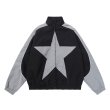 画像1: color matching star logo jacket baseball jacket stadium jacket baseball uniform jacket blouson  ユニセックス 男女兼用ビッグスターウインドブレーカースタジアムジャンパー スタジャン MA-1 ボンバー ジャケット ブルゾン (1)