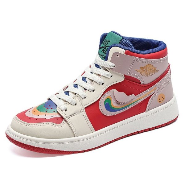 画像1: 23 Women's colorful upside down swoosh color High-cut leather Lace-up Sneakers  ユニセックス メンズ男女逆さまカラフルカラースウォッシュレザーハイカットレザーレースアップスニーカーシューズ (1)