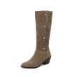 画像1: Woman's Western heap boots Cowboy  Long Boots Ladies FrenchBoots　サイドボタン付きウエスタンレザーヒープブーツロングブーツ (1)