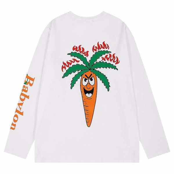 画像1: hip hop unique carrot print long sleeve T-shirt  ユニセックス 男女兼用 ユニークキャロット人参プリント 長袖 ロングスリーブ Tシャツ  (1)