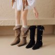 画像5: Woman's Western heap boots Cowboy  Long Boots Ladies FrenchBoots　サイドボタン付きウエスタンレザーヒープブーツロングブーツ (5)