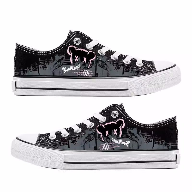 画像4: Unisex Graffiti Anime Cartoon  canvas & leather Lace Up High cut & low cut Sneakers  Shoes  ユニセックス 男女兼用グラフィックペイントベア熊キャンバスハイカット＆ローカットレースアップスニーカー (4)