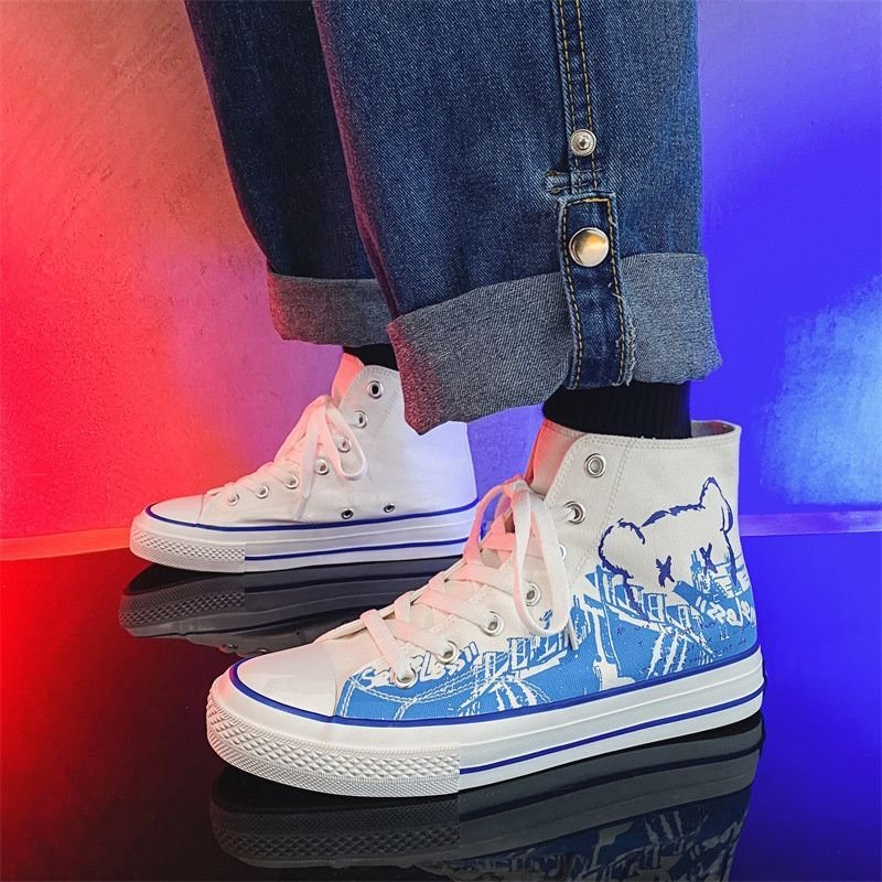 画像7: Unisex Graffiti Anime Cartoon  canvas & leather Lace Up High cut & low cut Sneakers  Shoes  ユニセックス 男女兼用グラフィックペイントベア熊キャンバスハイカット＆ローカットレースアップスニーカー (7)