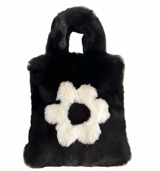 画像1: flower fur tote bag  Shopping Bag Handbag 　フラワーファーモコモコトートバッグアンダーアームバッグ (1)