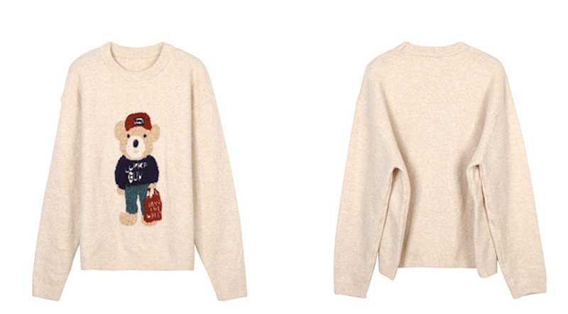 画像8: shopping bear braid crew neck round neck sweater ユニセックス男女兼用 ショッピングベア熊編み込み丸首クールネックラウンドネックセーター (8)