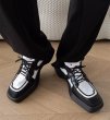 画像4: black and white bicolor Platform lace-up leather sneakers Shoes  ユニセックス 男女兼用バイカラーブラック＆ホワイトレザーレースアップスニーカー (4)