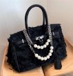 画像2: Crushed Pearl Chain Birkin style tote bag ユニセックス パールチェーン クラッシュ加工 スタイル ハンドバッグ トートバッグ (2)