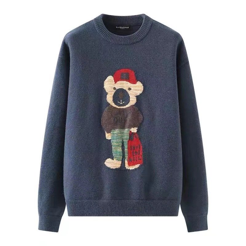 画像10: shopping bear braid crew neck round neck sweater ユニセックス男女兼用 ショッピングベア熊編み込み丸首クールネックラウンドネックセーター (10)