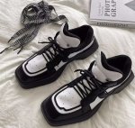 画像8: black and white bicolor Platform lace-up leather sneakers Shoes  ユニセックス 男女兼用バイカラーブラック＆ホワイトレザーレースアップスニーカー (8)